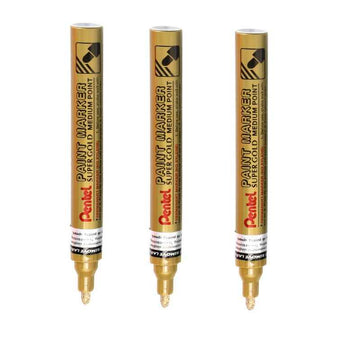 Pentel Paint Marker Medium Point MMP10 Gold/Silver/White 3 Pack