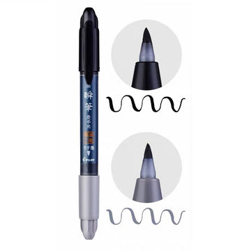 Pilot Double-Ended Brush Pen | Quick-Dry Liquid Ink | Calligraphy Pen for Beginners Black + Light Black