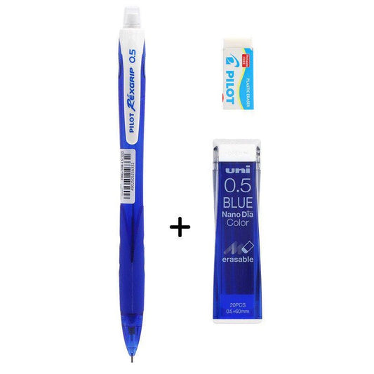 Pilot Rexgrip 05 Mechanical Pencil with Nano Dia Color Leads and Eraser Blue