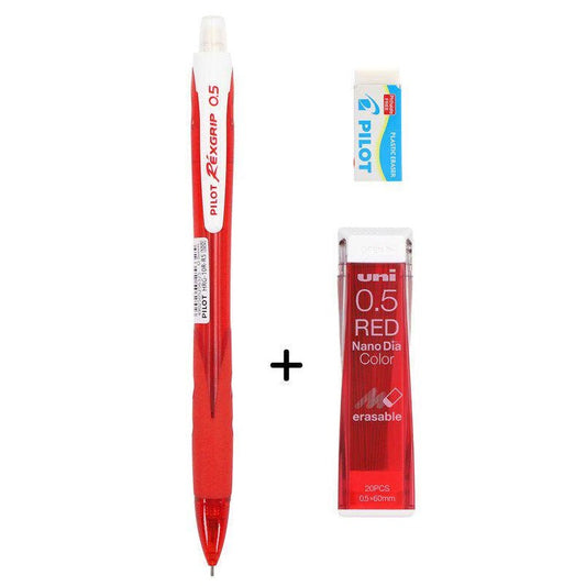 Pilot Rexgrip 05 Mechanical Pencil with Nano Dia Color Leads and Eraser Red