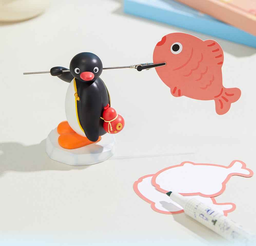 Pingu Penguin Cute Memo Clip with Fish-Shaped Sticky Notes