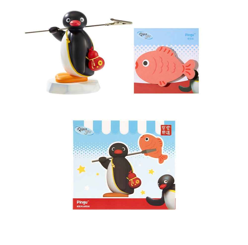 Pingu Penguin Cute Memo Clip with Fish-Shaped Sticky Notes