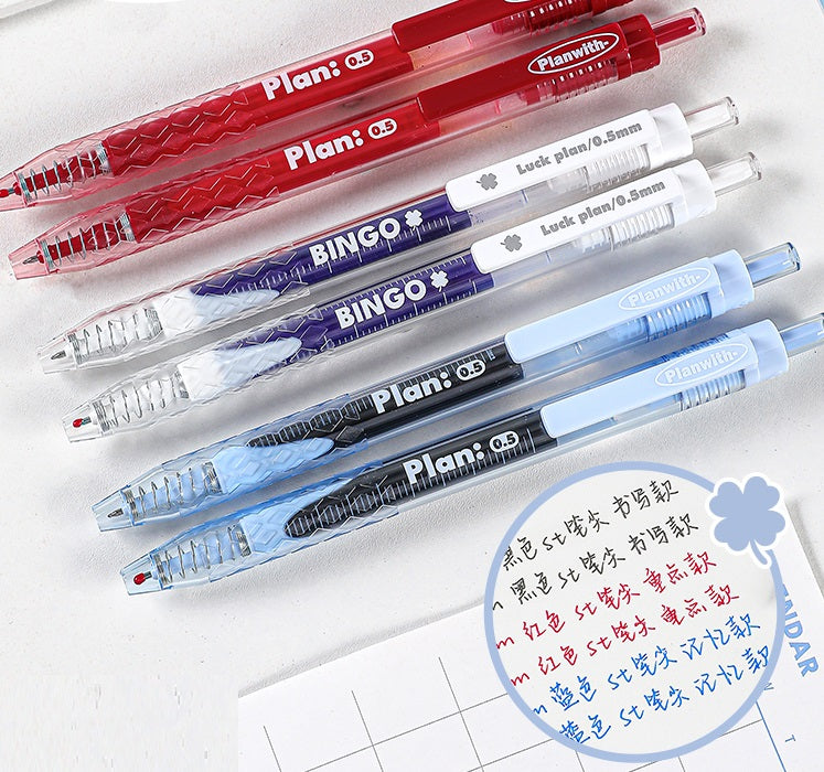 Planwith Clicker Gel Pen 0.5mm High Capacity Quick-Drying 3-Pack