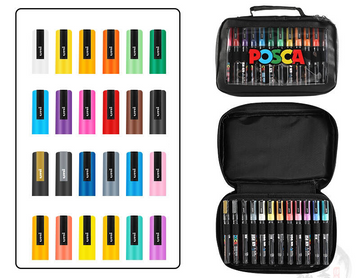 Uni Posca Malingstusj PC-3M - 24 Farger med Bæreveske