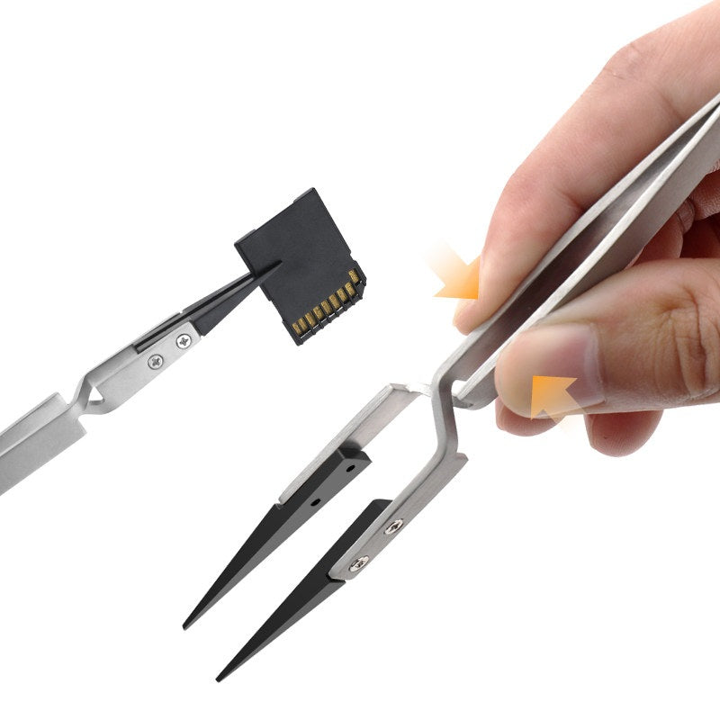 Anti-Static Precision Tweezers Set of 2 – Round Tip & Cross Lock ESD Tool