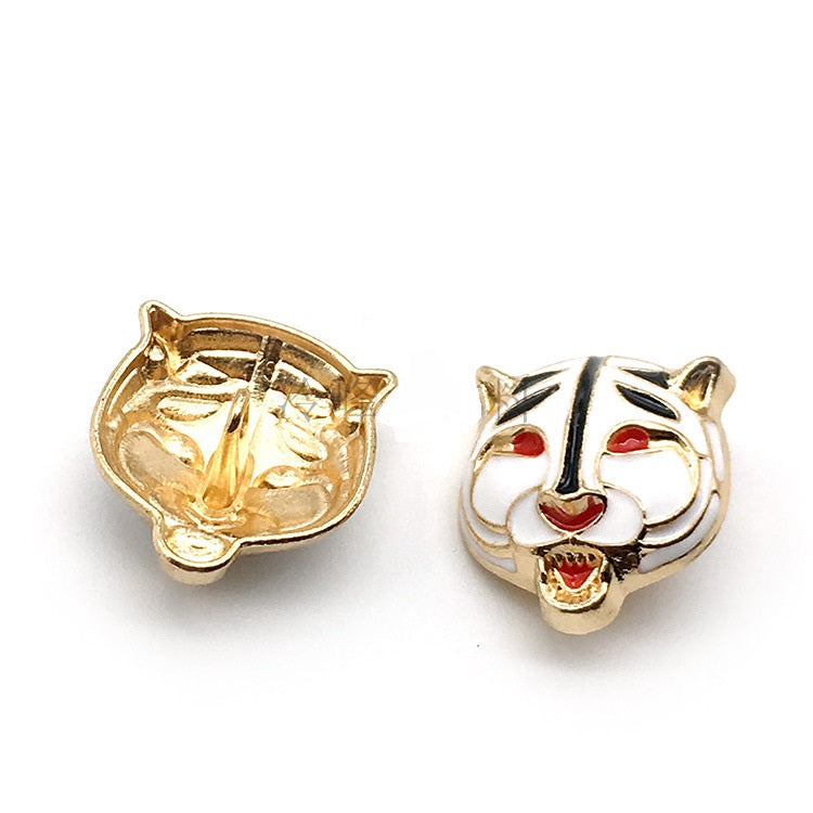 25-mm Leopard-Kopf Metallknopf, weiß & gold, tierisches Design, 10er Set