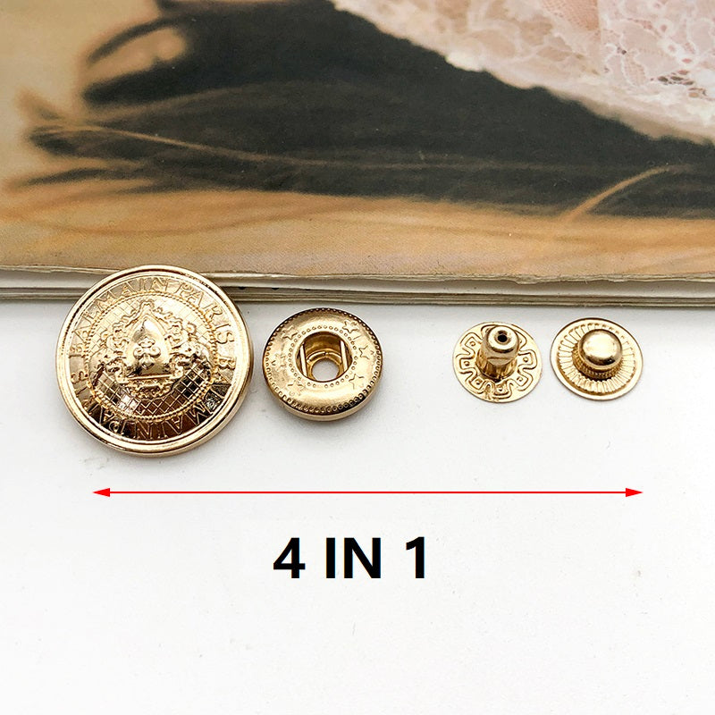 4-in-1 gold coat snap button parts: four metal pieces in a row