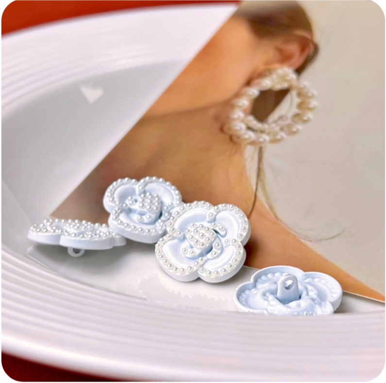 Lots of Buttons white pearl camellia heart shank buttons with raised bead detailing