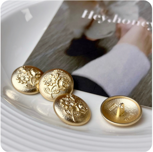 23MM Vintage Embossed Three-Flower Metal Shank Button 12pcs