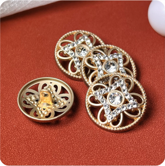 18-25mm Mist Gold Round Hollow Flower Rhinestone Metal Button 20pcs