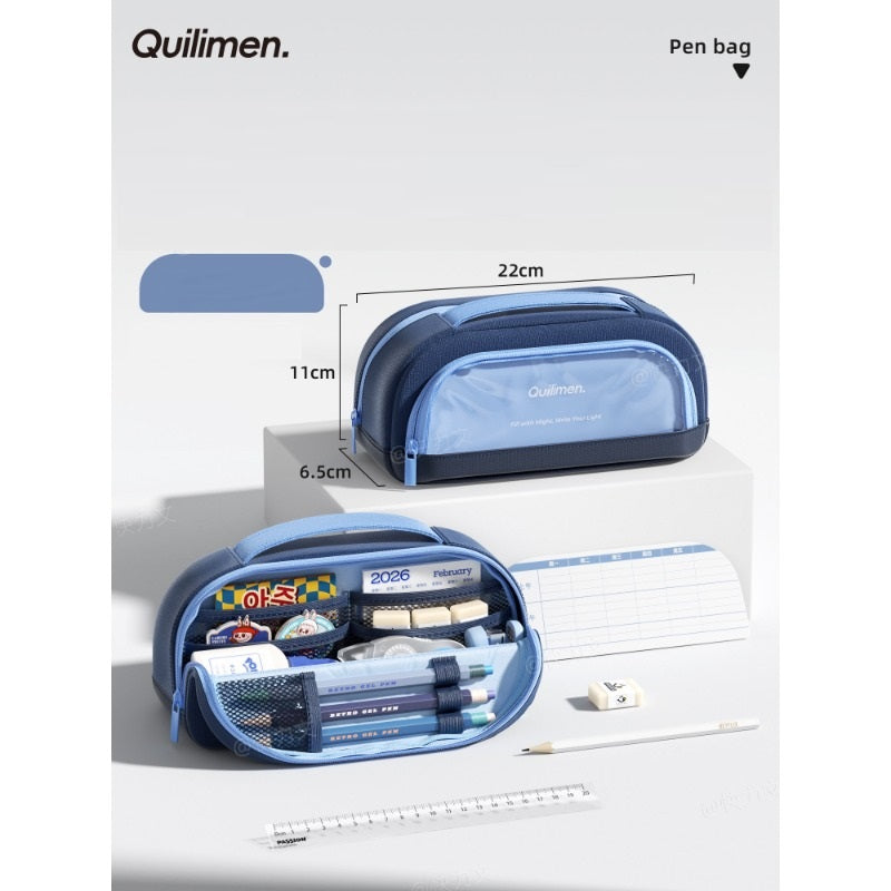 Quilimen Clear Magnetic Stand-Up Pencil Case Blue