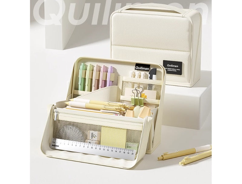 Quilimen Magnetic Stand-Up Pencil Case Stationery Organizer Beige