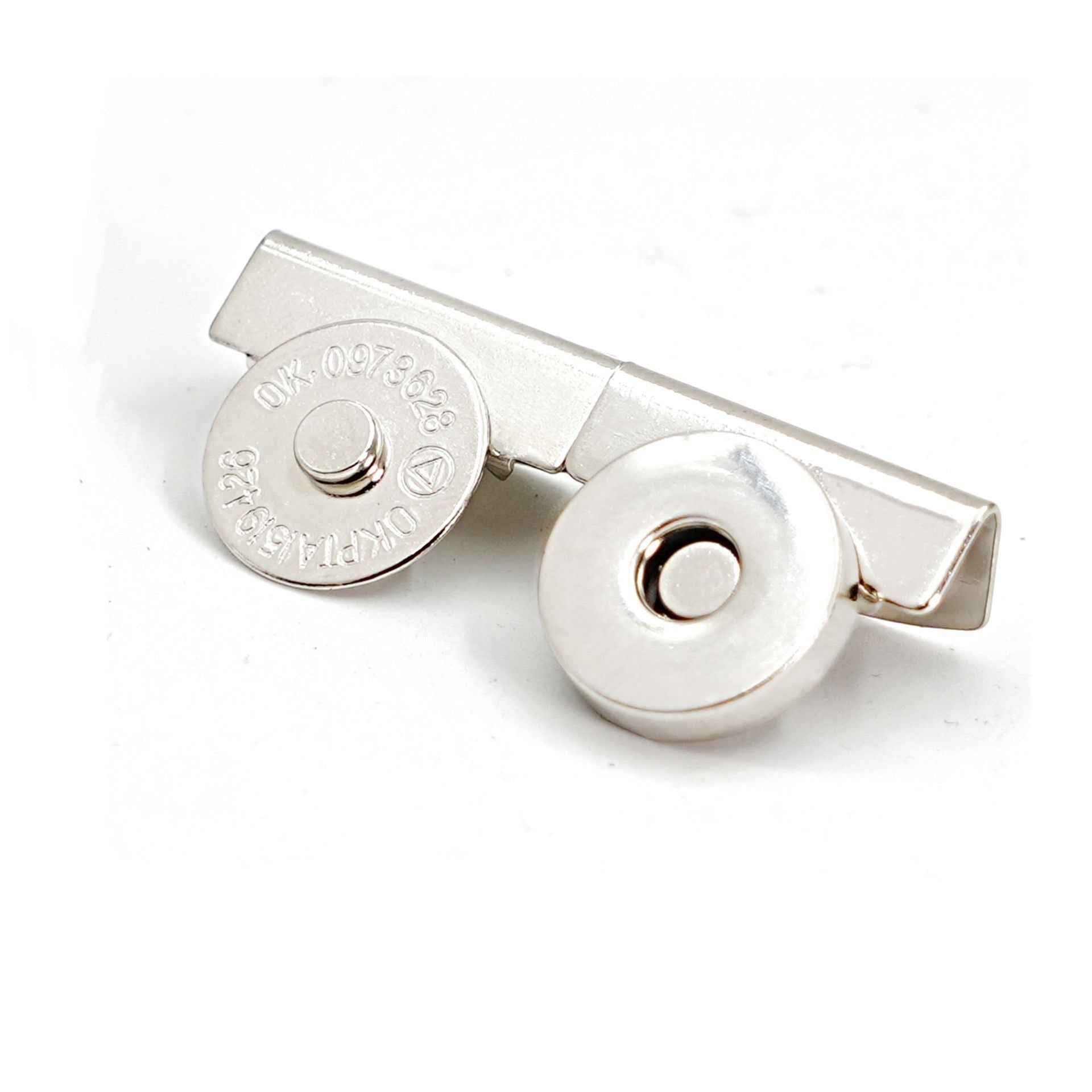 17mm magnetic clasp with clip, silver metal round backplate and snap stud