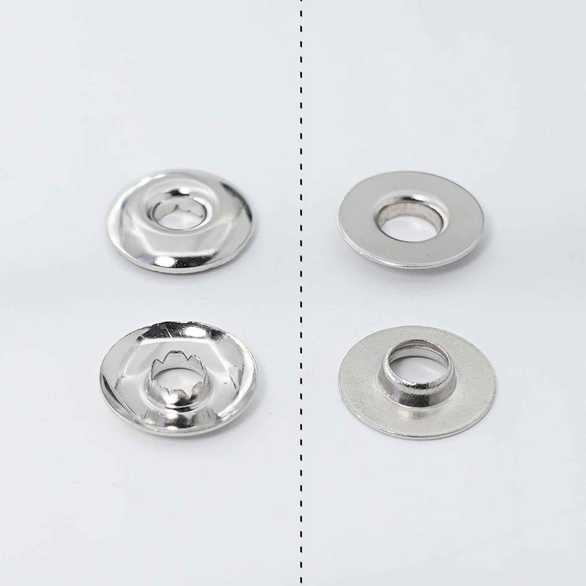 17mm magnetic snap components: four silver metal parts for eyelet connection