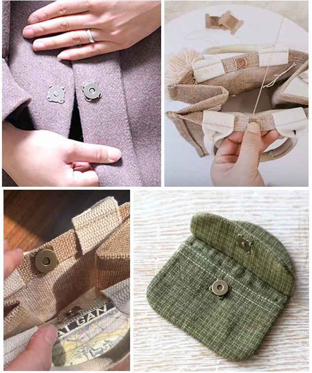 Bear-shaped metal magnetic snap buttons attached to fabric
