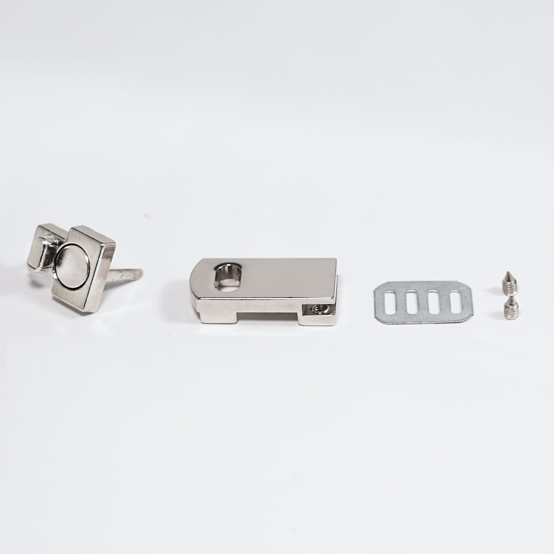 Magnetverschluss-Set mit 2 Metallteilen, Schieber und Schraube zum Sichern