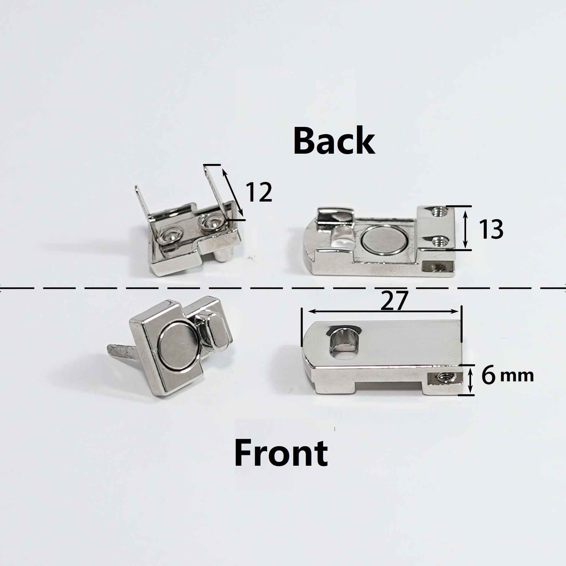 Magnetverschluss Maße 27 x 13 mm, Front- und Rückteil mit Befestigung