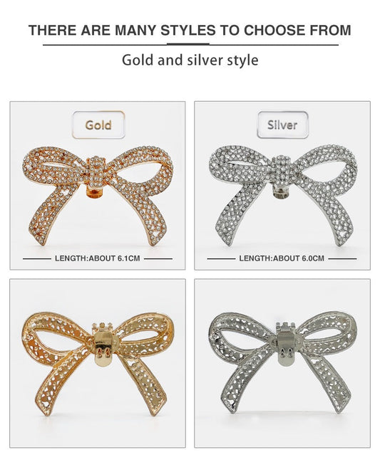 Rhinestone Bow Detachable Shoe Buckles Clips 4 Pack
