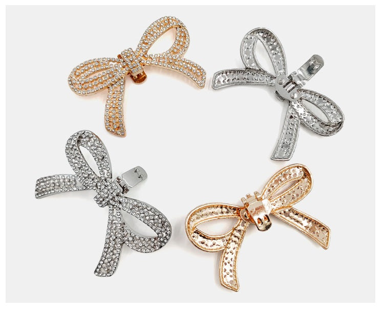 Gold and silver rhinestone bow detachable shoe clips, 4 assorted styles in set