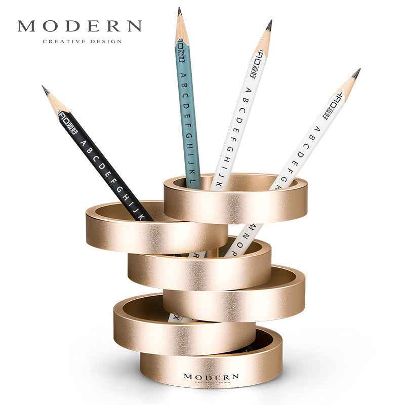 Modern Round Aluminum Rose Gold Multi-Purpose Pen Holder