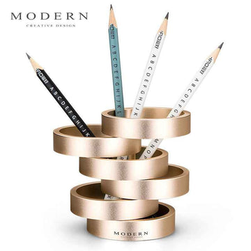 Modern Round Aluminum Rose Gold Multi-Purpose Pen Holder