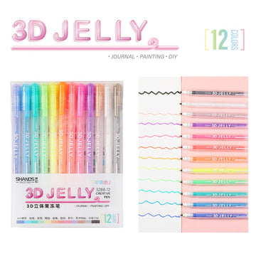 SHANDS 3D Jelly Ink Pen for Lettering,Drawing,Ornaments 12 Pack