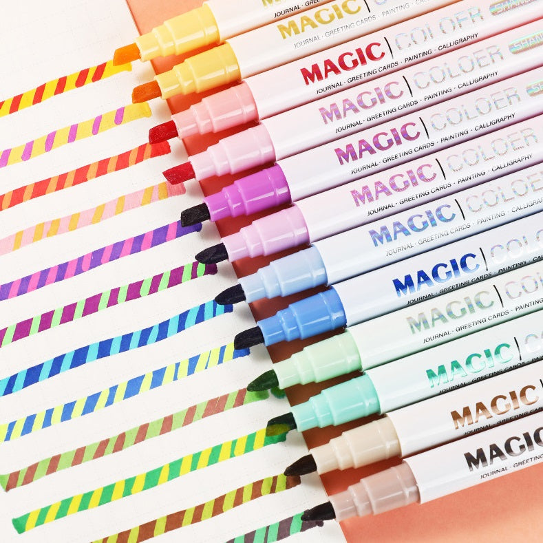 12 Magic Color Markers Dual Tip Highlighter