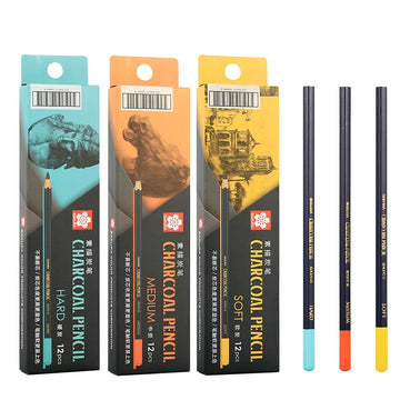 SAKURA Charcoal Pencils Drawing Set -12 Pieces Soft Medium Hard