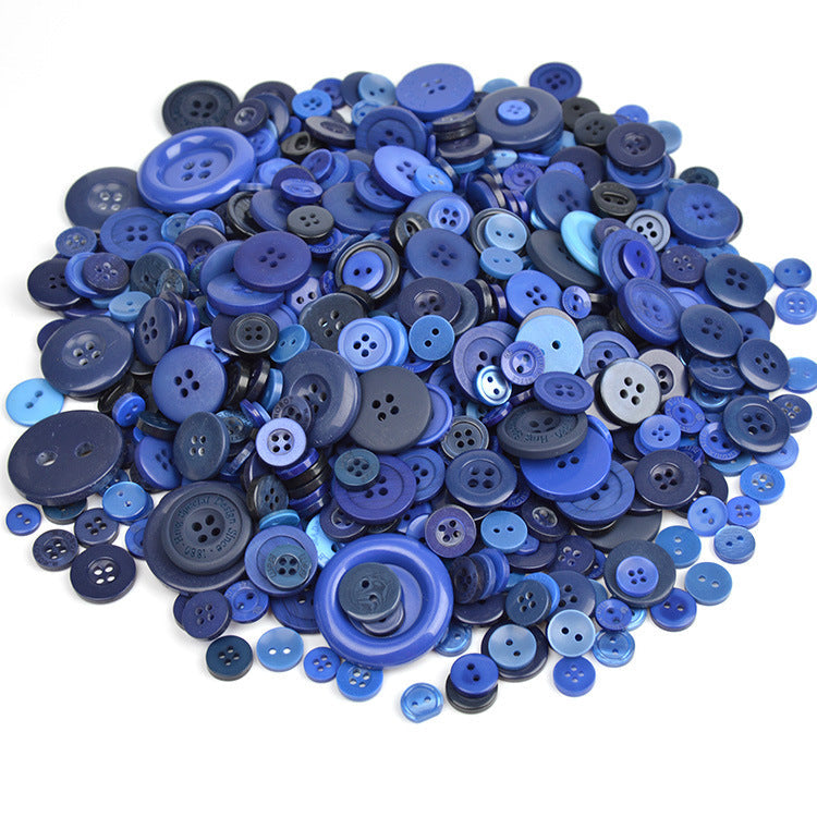 Navy and blue resin buttons, round four-hole shapes, assorted sizes