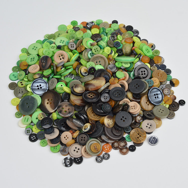 Mixed-color resin craft buttons, round four-hole designs in various sizes