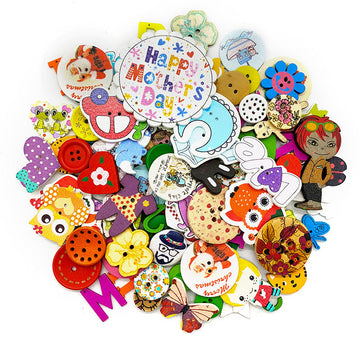 Bunte Holzknöpfe mit niedlichen Baby-Cartoon Motiven, DIY Bastelset