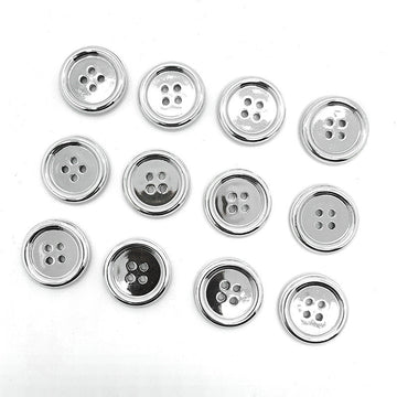 Round 4-hole plastic button, silver edge, electroplated finish (set of 60)