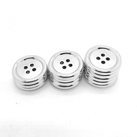 44L Electroplated Plastic Silver Edge Round Four-Hole Button 60pcs