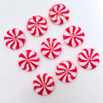 Red and white windmill candy round resin buttons, 2-hole, glossy striped pattern