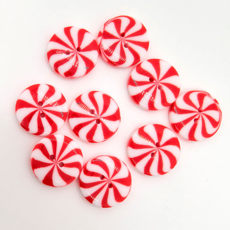 Red-and-white striped windmill resin buttons with two holes, round candy design