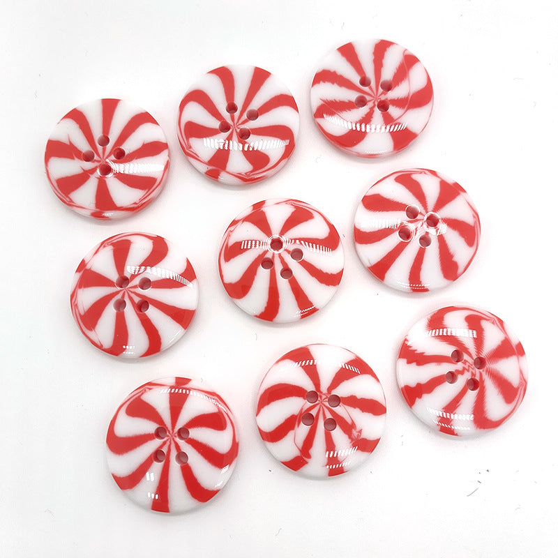 Red and white candy windmill resin buttons, round, four-hole design (set shown)