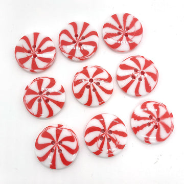 Red and white candy windmill resin buttons, round, four-hole design (set shown)