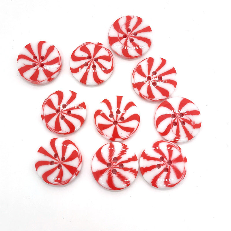 Round red and white windmill candy resin buttons with four-hole center design