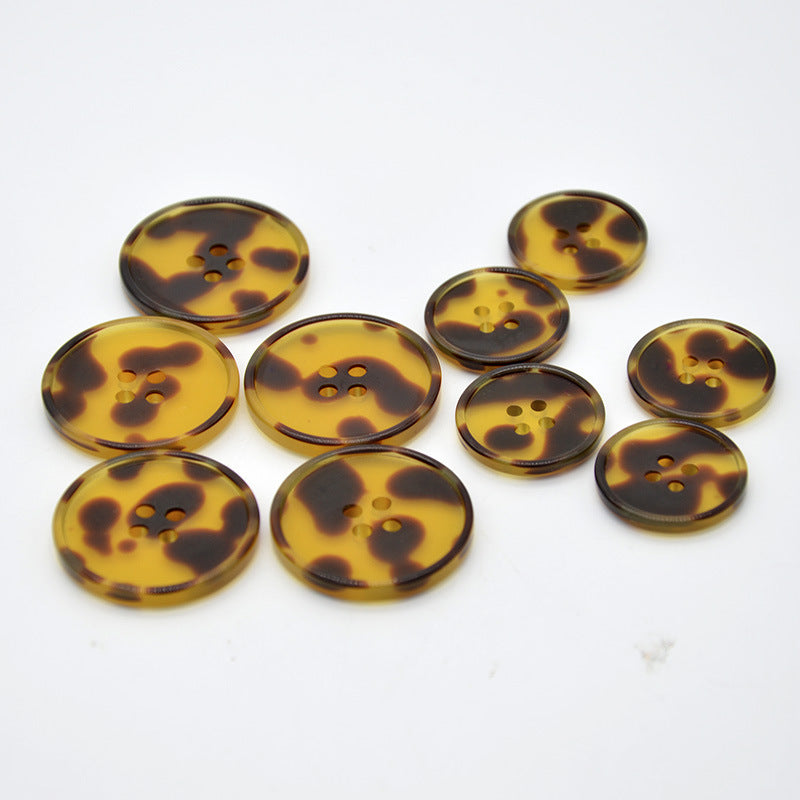 Resin buttons, brown leopard pattern, round, four-hole design (set of 50)