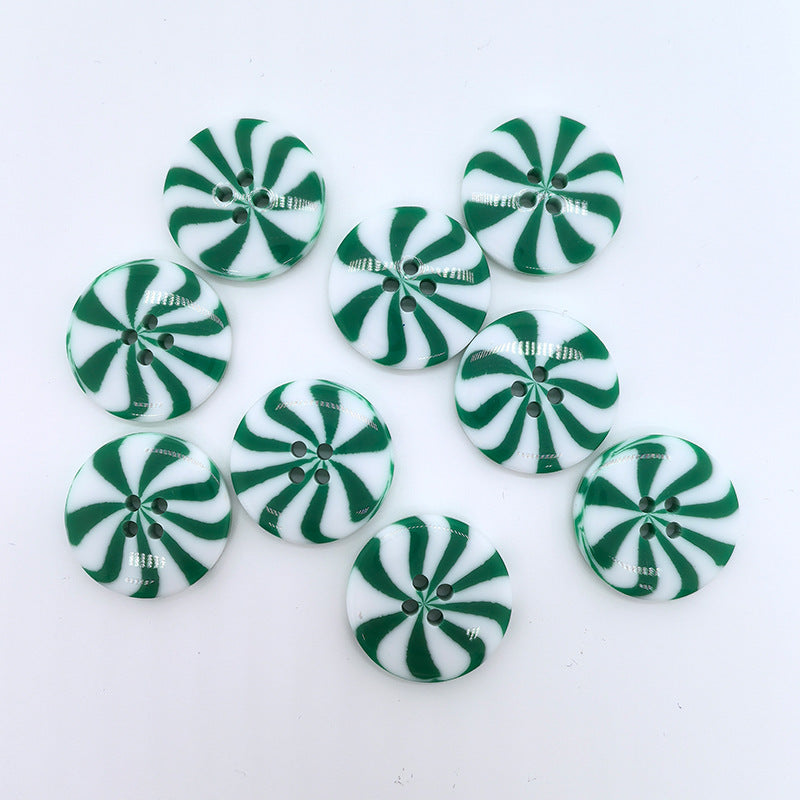Green and white windmill resin buttons, round, 1 inch, 2-hole design