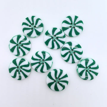 Green and white windmill resin buttons, round, 1 inch, 2-hole design