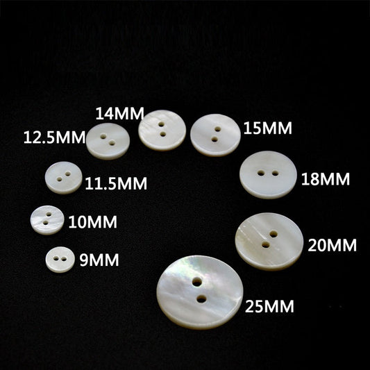 9-25mm Natural White Shell Two-Hole Flat Shirt Buttons 90 Pack(9 Sizes)