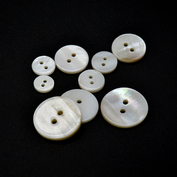 Natural white shell shirt buttons, two-hole flat, assorted sizes (90 pack)