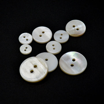 Natural white shell shirt buttons, two-hole flat, assorted sizes (90 pack)