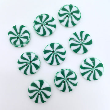 1-inch green & white windmill resin buttons, two-hole, 40 pcs
