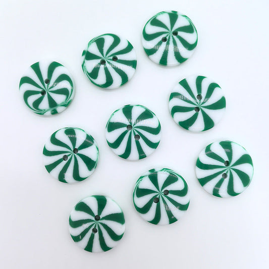 1-inch green & white windmill resin buttons, two-hole, 40 pcs