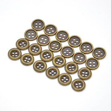 Antique bronze round 4-hole shirt buttons, 100-pack assortment
