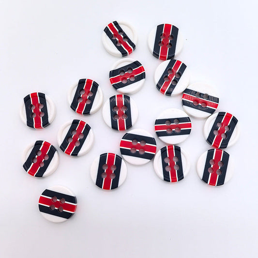 18L Striped Red and Black Round Resin Shirt Buttons 100pcs
