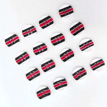 18L round resin shirt buttons, red and black striped, 4-hole design (100 pcs)