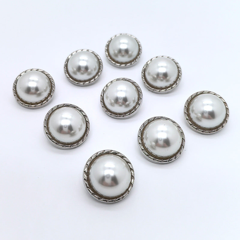 Pearl-look domed fronts with silver rope edge and shanks, mushroom-shaped buttons